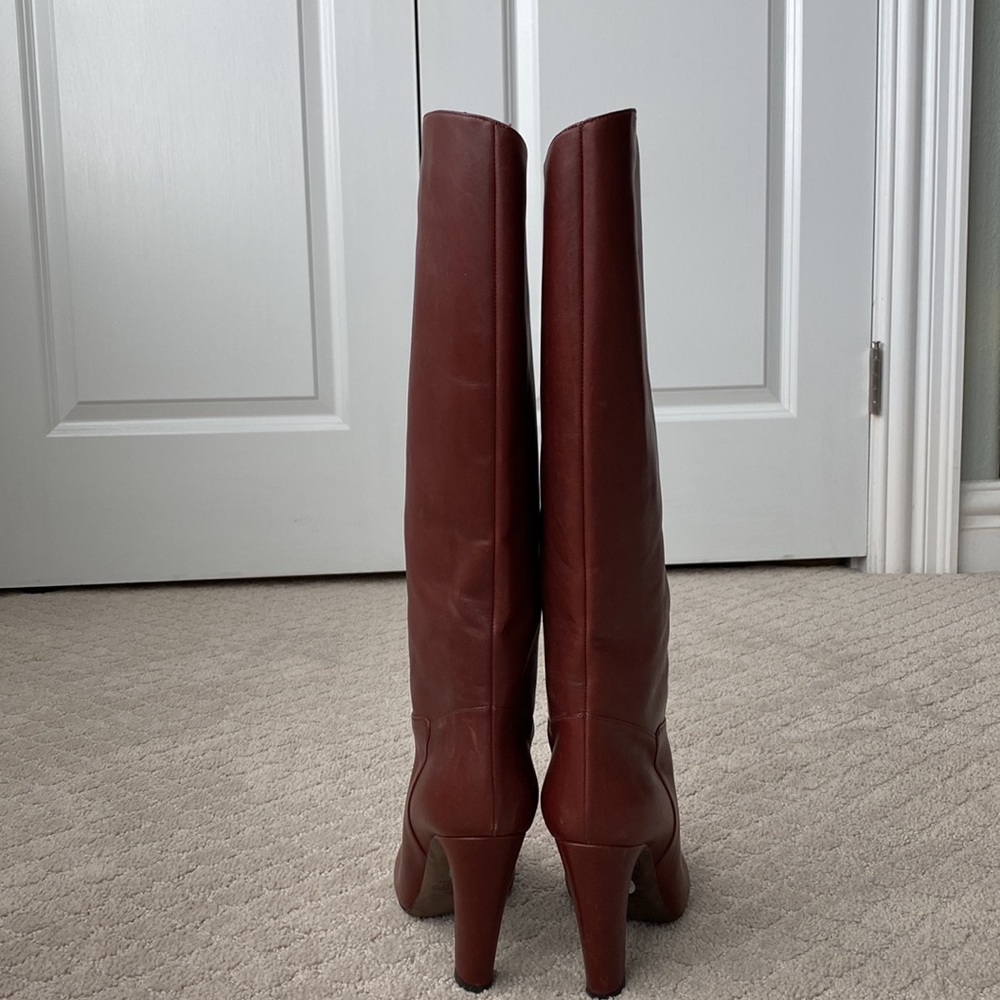 Valentino Brown Leather Knee-High Heeled Boots - Picture 3 of 8